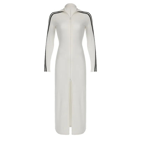 white-side-stripe-turtleneck-zipper-slim-long-dress-4
