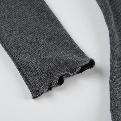 Grey Lace Trim Knitted V-Neck Top