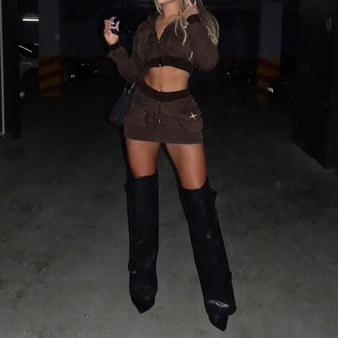 brown-hoodie-mini-skirt-two-pieces-set-3