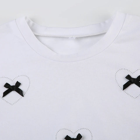 Sweet White Bow Heart Crop Top