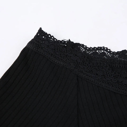 Black Lace Trim Knit Bow Off Shoulder Top