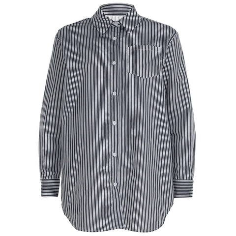 Grey Striped Long Sleeves Oversized Shirts