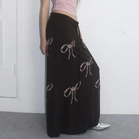 vintage-brown-low-waited-drawstring-long-skirt-3