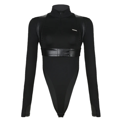 black-bandage-skinny-turtleneck-pu-leather-bodysuit-4