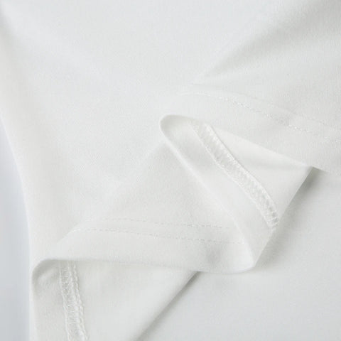 White Letter Print Skew Collar Knitted Top