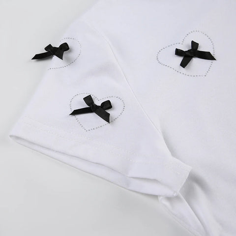 Sweet White Bow Heart Crop Top