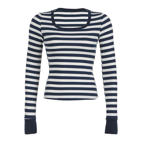 Basic Striped Crew Neck Knitted Top