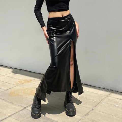 black-asymmetrical-folds-pu-leather-skirt-2