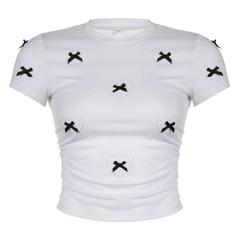 Sweet White Bow Heart Crop Top