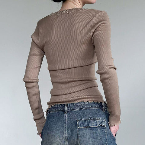 khaki-v-neck-knitted-lace-trim-long-sleeve-top-4