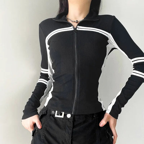 black-skinny-zip-up-stripe-patchwork-coat-2