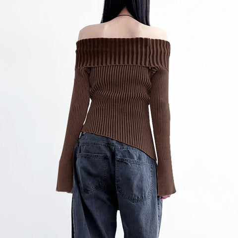 vintage-brown-stripe-buckle-off-shoulder-sweater-3