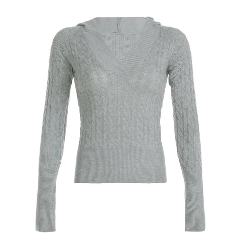 Casual Grey Twisted Hooded Sweater