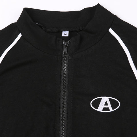 black-casual-sporty-stripe-stitch-slim-zipper-top-4