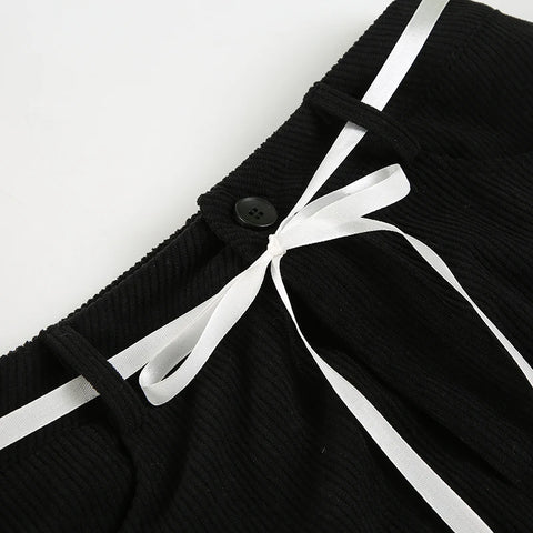 Cute Faux Fur Trim Lace-Up Mini Skirt