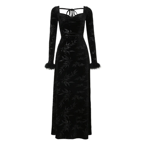 elegant-black-velour-faux-fur-jacquard-dress-4