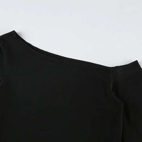 Elegant Black Skew Collar Long Dress