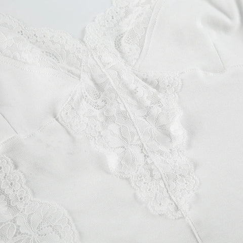 White Lace Patchwork See Through Top