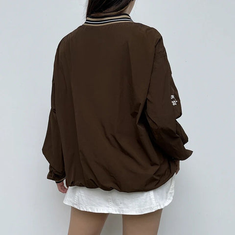 Brown Stripe Loose Letter Print Hoodie-4