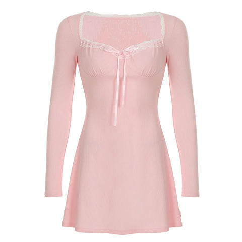 Sweet Lace Patchwork Tie-Up A-Line Dress