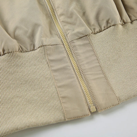 Khaki Pockets Zipper Up Jacket