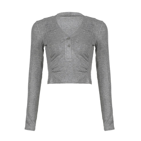 Casual V Neck Buttons Long Sleeves Top
