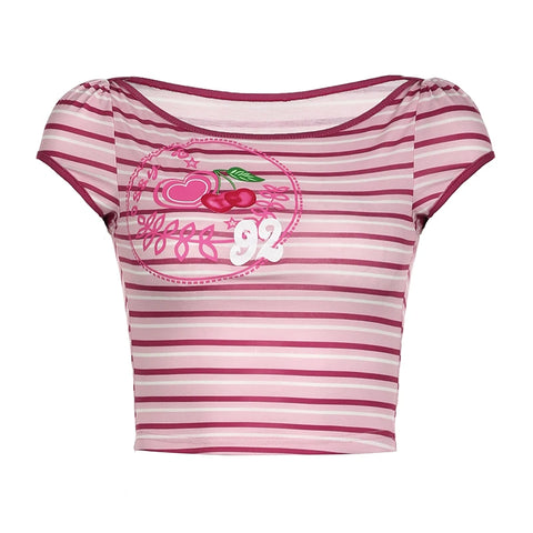 Casual Pink Stripe Printed Crop Top