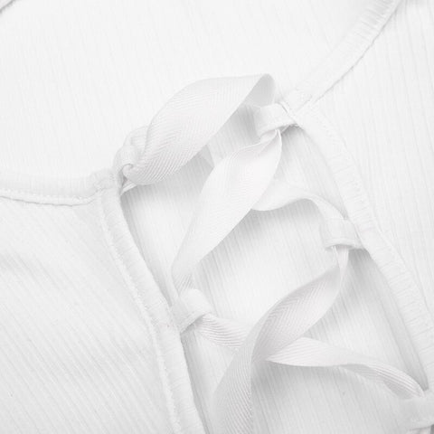 White Ribbed Knitted Crop Short Top