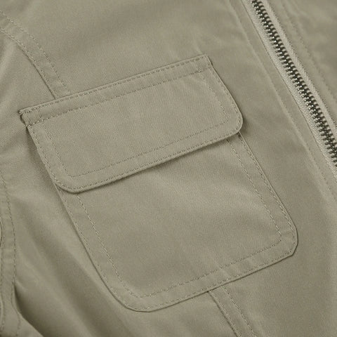 Casual Drawstring Zip-Up Cropped Jacket