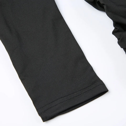 Black Skew Collar Long Sleeves Crop Top