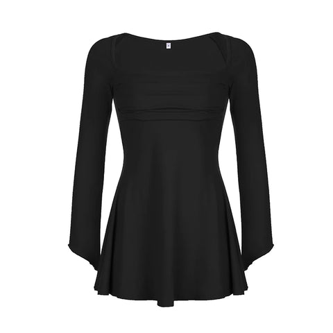 black-square-neck-a-line-flare-sleeve-dress-4