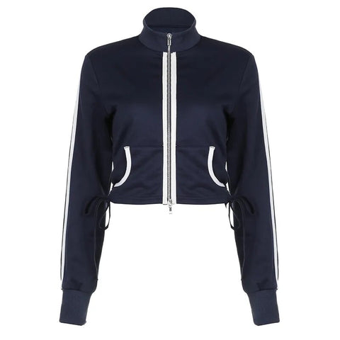 stripe-zip-drawstring-short-stand-collar-coat-5