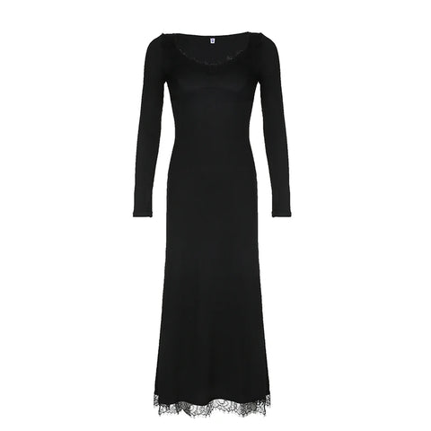 black-slim-lace-spliced-knit-long-dress-5