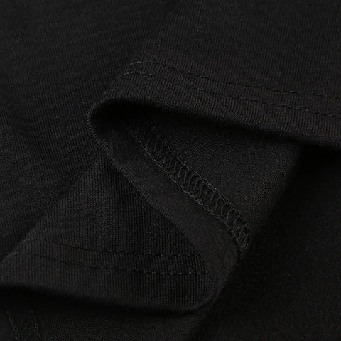 Black Skew Collar Letter Printed Knitted Top