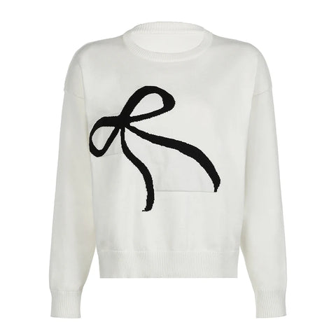 Casual Bow Pattern Knitted Pullove Top
