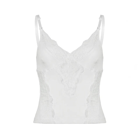White Lace Patchwork See Through Top