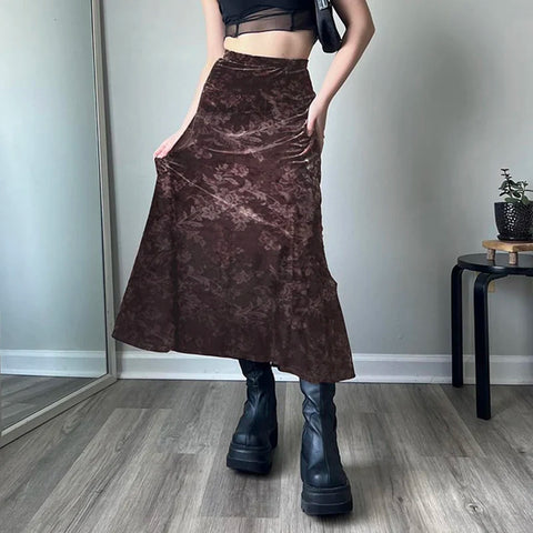 vintage-brown-velour-flowers-printed-long-skirt-3