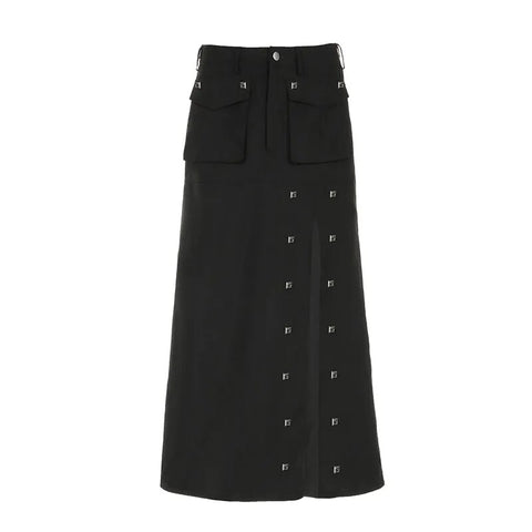 punk-rivet-black-pockets-side-slit-long-skirt-4