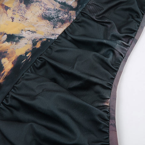 Retrol Printed Strap Halter Patchwork Dress