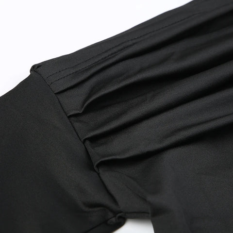 Black Skew Collar Long Sleeves Crop Top