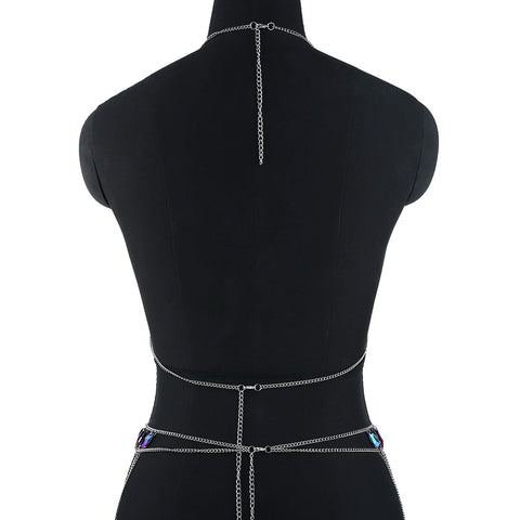 Boho Crystal Tassel Bikini Set Beach Bra Chain