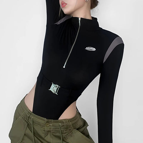 black-zipper-spliced-buckle-long-sleeve-bodysuit-2