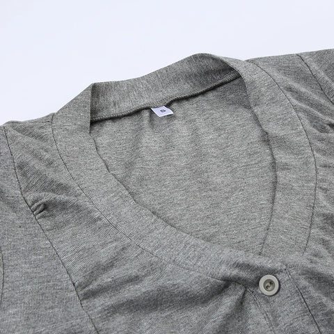 Casual V Neck Buttons Long Sleeves Top