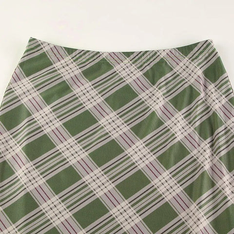 green-frill-low-waist-long-plaid-skirt-5