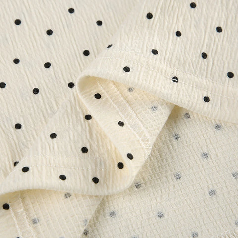 Cute Polka Dot Printed Lace-Up Long Sleeve Top