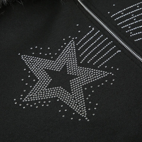 Gothic Star Rhinestone Zipper Up Coat