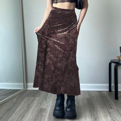 vintage-brown-velour-flowers-printed-long-skirt-2