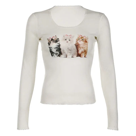 white-cute-cat-print-knit-lace-trim-top-4