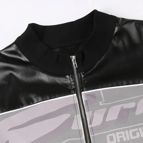 black-zip-up-print-leather-short-jacket-7