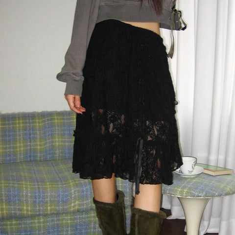 solid-drawstring-ruched-transparent-lace-skirt-4